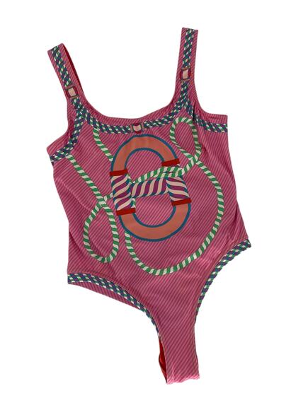 Hermes Alex Canoe-Print Jersey Swimsuit in Rose Pop - Picture 4 of 16